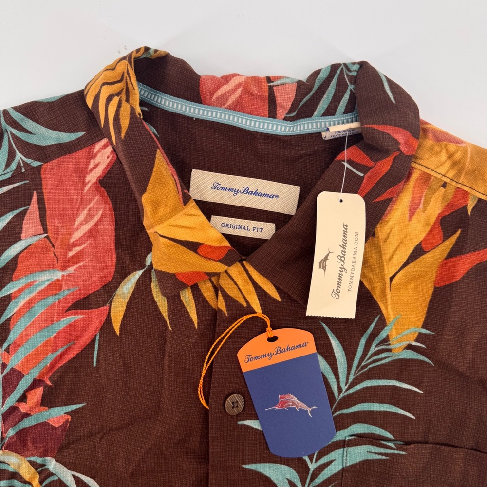 Tommy Bahama Button Down Men XXL Sasparilla Brown The Frond-Tier Silk Tropical
